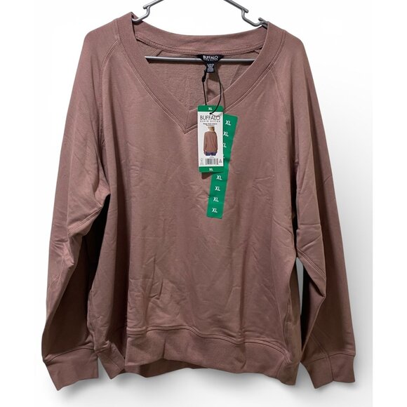 NWT Buffalo David Bitton Women Super Soft V-Neck Pullover Sweatshirt, T Rouse - Picture 2 of 11